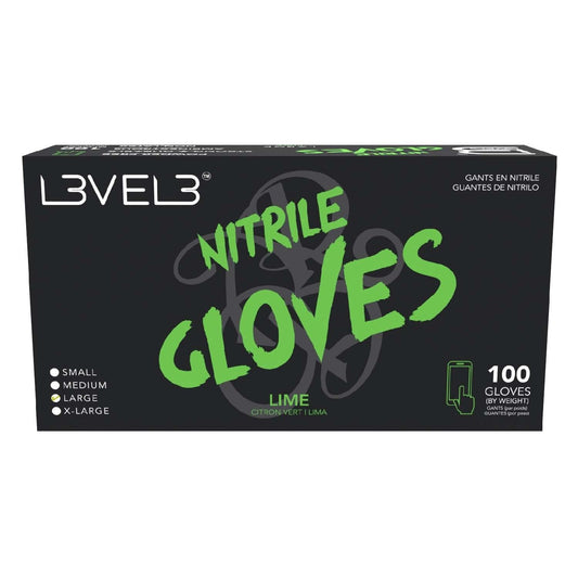 L3Vel3 Nitrile Gloves Lime Large 100 Piece